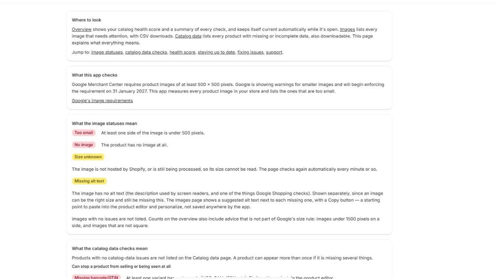 The Help screen, one of four raw in-app screenshots used on the listing